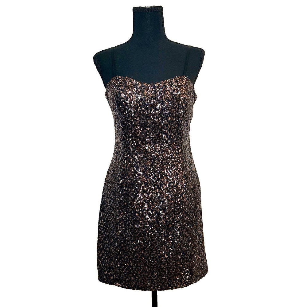 MM Couture by Miss Me Bronze Sequin‎ Mini Party Dress Size Medium